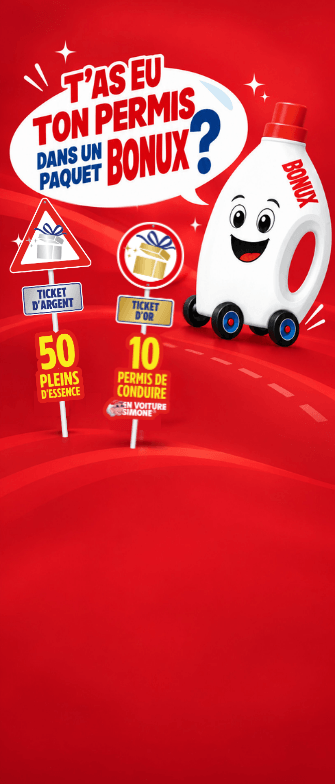 bouteille bonux avec bulle qui parle et expressions T'as eu ton permis dans un paquet bonux 